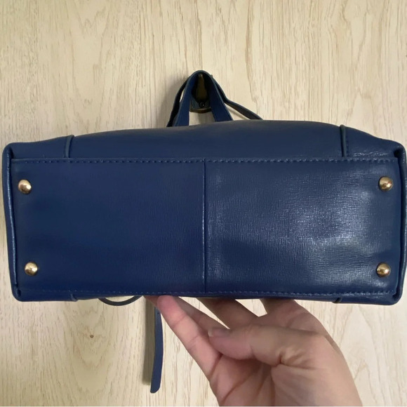 Emma Fox GIDRAN Navy Deep Blue Leather Tote w/ crossbody strap Houndstooth Liner - Picture 9 of 16